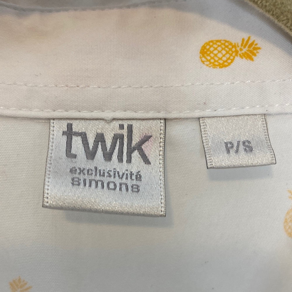Twik White Yellow Pineapple Print Sleeveless Button Front Shirt Summer P/S - Picture 5 of 15